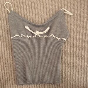 Edikted Gray Ribbed Camisole with White Accents